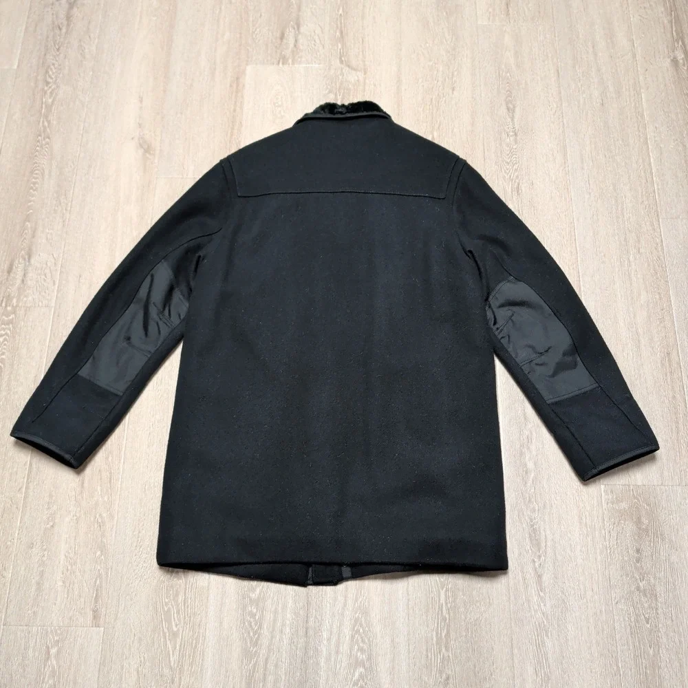 Vintage Banana Republic Mens L Black‎ Wool Blend Quilt Lined Jacket Mid Length